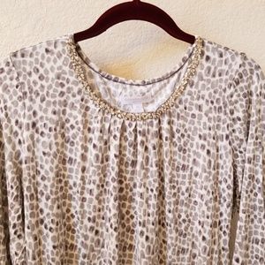 Printed long sleves top with beads